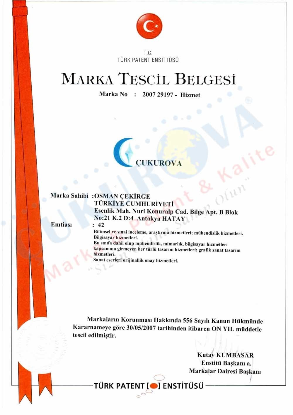 Çukurova 42.sınıf Tescil Belgesi