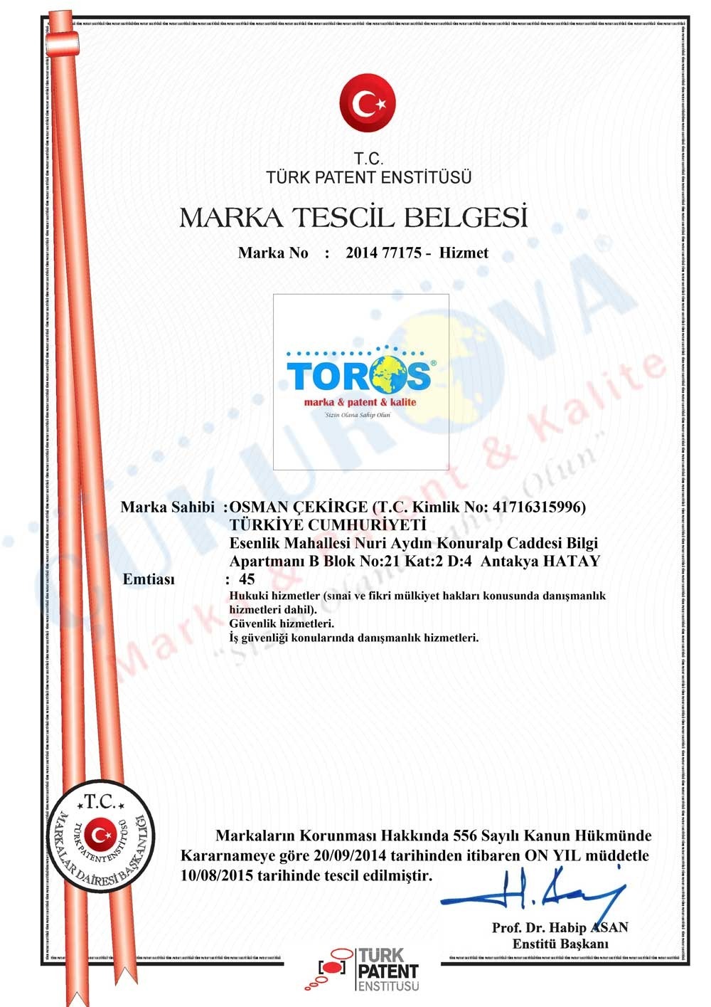 Toros Marka & Patent & Kalite Tescil Belgesi